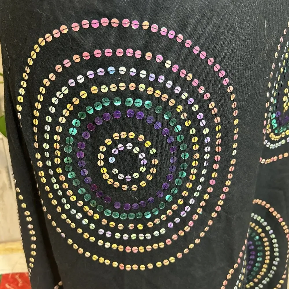 Vtg Y2K Sequin Midi Black Skirt Size 8 Grunge Fairy Whimsy Rainbow seqins